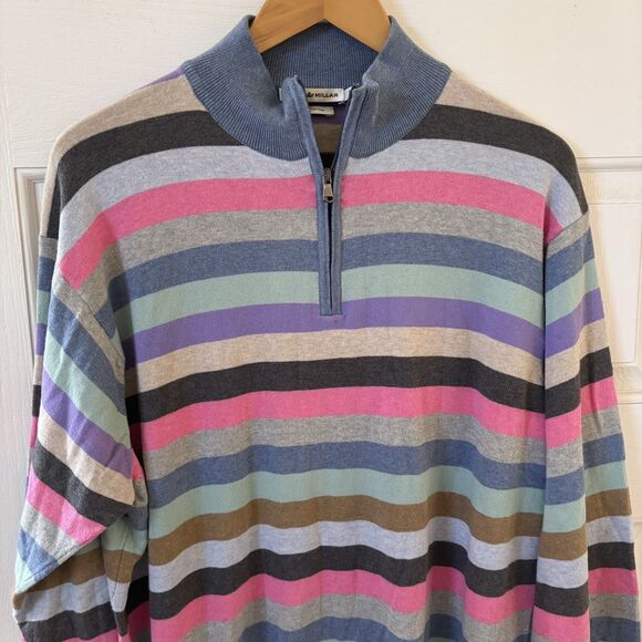 Peter Millar Mens Sweater Size L 1/4 Zip Striped Multicolor Preppy Golf Outdoors - Picture 3 of 10